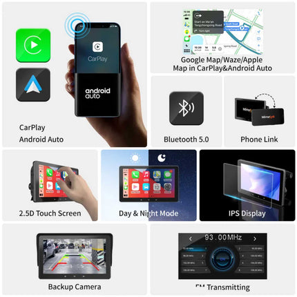 Tragbares Navigationssystem mit CarPlay und Android Auto | 7" HD | Bluetooth | FM Transmitter