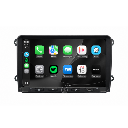 9" QLED Autoradio mit Navigation für VW, Seat & Skoda – kabelloses CarPlay & Android Auto – AVN-R597